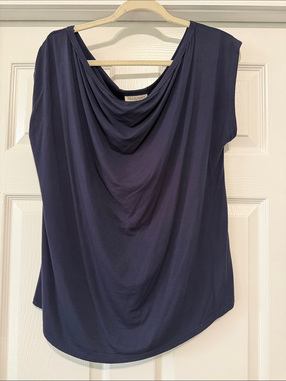 Sleeveless Navy Cowl Neck Tank Top by 285 Sunny